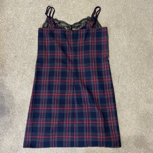 Re:Named Plaid Mini Dress With Lace Trim Size L - Picture 2 of 5